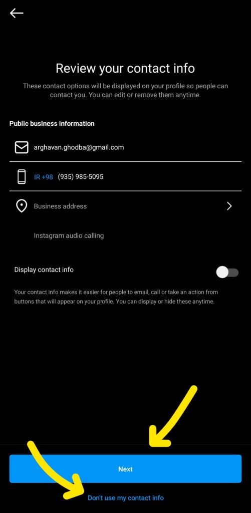 در این مرحله، اگر دوست داشتید، مشخصاتتان را وارد کرده و next را بزنید. اگر هم تمایلی ندارید، don’t use any contact info را انتخاب کنید.