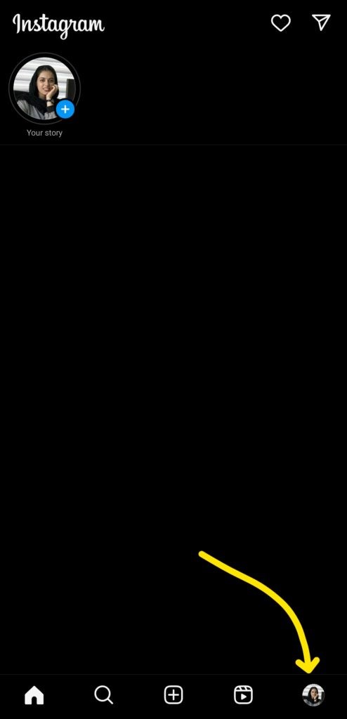 ورود به اینستاگرام و کلیک روی پروفایل